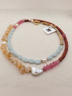 NEW Eclectic Beaded Gemstone Wrap Necklace Long Necklace